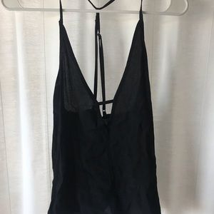 Sexy Plunge Black Flowy Tank